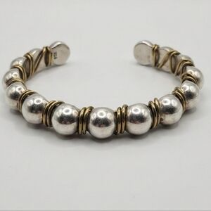 925 Sterling Silver & Brass Artisan Wire-Wrapped Bead Cuff Bracelet